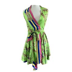 Multiple Colors Summer Green Wrap Dress For Party, Spring Cocktail A-line Wrap Dress, Chic Multicolor Spring Wrap Dress, Chic Multicolor Wrap Dress For Spring, Designer Spring Cocktail Midi Dress, Designer Silk Green Dresses, Green Wrap Dress For Spring Garden Party, Designer Summer Midi Dress, Designer Pink Silk Dress