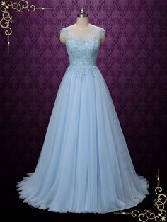 Blue Lace Wedding Formal Dress with Illusion Lack Back | KAY Baby Blue Wedding Dresses, Blue Lace Wedding Dress, Wedding Formal Dress, Bridal March, Baby Blue Weddings, Wedding Dresses 50s, Baby Blue Dresses, Elsa Dress, Wedding Robe