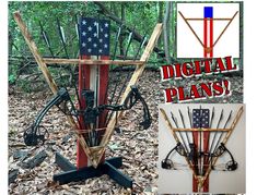 an american flag and bow rack with arrows attached to it in front of the words digital plans