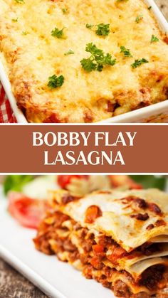 this is a collage of different lasagna dishes