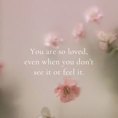 some pink flowers and a quote that says you are so loved, even when you don't see it or feel it