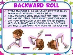 the instructions for how to do backward roll in an animated style with stars on the background