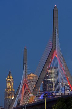 the bridge is lit up in red, white and blue