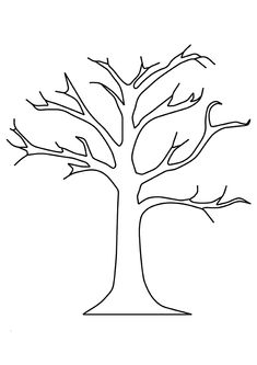 a tree with no leaves on it is outlined in black and white, as well as the