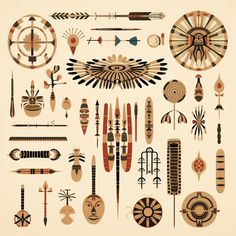 an assortment of native american designs and symbols