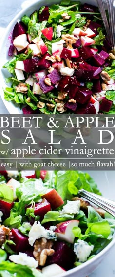 beet and apple salad in a white bowl with text overlay