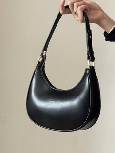 Black Elegant Collar  PU Leather Plain Hobo Bag Embellished   Women Bags Girly Bags, Elegant Bags, Baguette Bag, Bags Designer Fashion, Pretty Bags, Unique Bags, Simple Bags, Black Shoulder Bag, Cute Bags