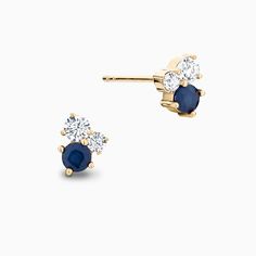 The Ecksand Cluster Diamond and Blue Sapphire Stud Earrings shown with Natural VS2+/ F+ in 18k Yellow Gold Cats Wedding, Ethical Diamonds, Sapphire Stud Earrings, Blue Sapphire Studs, Diamond Earrings Design, Diamond Cluster Earrings, Sapphire Earrings Studs, Sapphire Studs, Earrings Design