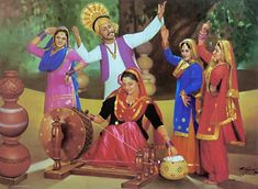 Punjab Culture, Village Scene Drawing, Punjabi Culture, Indian Illustration, Food Art Photography, Scene Drawing, Dance Paintings, Art Village, Indian Painting