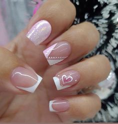 Nails Yellow, Romantic Nails, French Manicure Nails, Fancy Nails Designs, White Nail, Short Acrylic Nails Designs, Minimalist Designs, Heart Nails, Fancy Nails