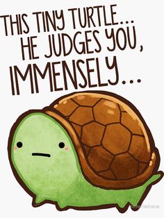 an image of a turtle with the words, this tiny turtle he judges you immensly