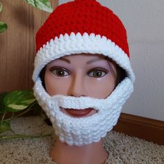 Santa Hat With Beard! Hand Crocheted By Me. Beard Is Removable, Attaches With 2 Snaps On Each Side. Great Gift For The Person Who Has Everything! See Other Listings For Other Colors And Sizes And Styles. Custom Requests Welcome. Hand Made Items May Take A Few Days To Make And Ship And May Differ Slightly From Pictured Many Handcrafted Items In My Closet Hand Made Hand Crafted Handcrafted Handmade Crochet Beard Hat Free Pattern, Crochet Hat With Beard, Crochet Hat And Beard, Handmade Novelty Crochet Hat, One Size, Hat Face Cover Crochet Santa Hate And Beard, Crochet Beard Hat, Crochet Viking Hat, Red Sox Hat, Crochet Santa Hat