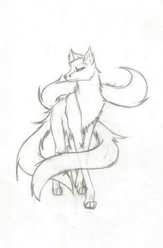 a drawing of a fox with a ribbon around its neck