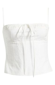 Decorative tonal embroidery adds to the charm of this corset-inspired top made with a hint of stretch for a curve-hugging fit. 12 1/2" length (size Medium) Hidden back-zip closure Square neck Adjustable straps Lined 65% polyester, 32% cotton, 3% elastane Dry clean Imported White Going Out Top, Clothes Png Polyvore, Embroidered Corset Top, Cider Tops, Embroidered Corset, Cute White Tops, Summer Cotton Tops, White Corset Top, Tonal Embroidery