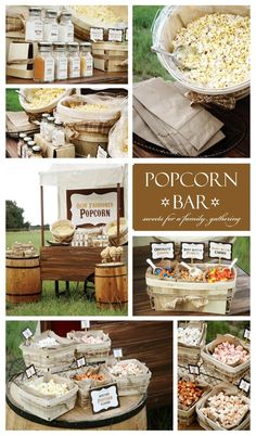 an assortment of food and drink items on display at a wedding or baby shower party