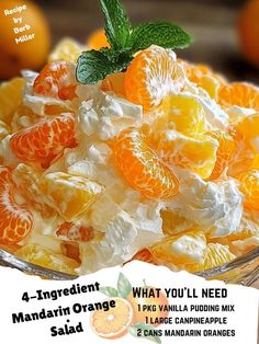 a bowl filled with oranges and whipped cream