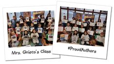 two pictures of children holding up books with the words mrs greo's class