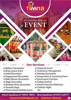 a flyer for an event with images of different types of decorations and people in the background