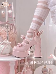 LBSFY - Sweet Cute Princess Lolita Kawaii Platform Shoes Bandage Hot Girl Bow Heel Summer Heels Chunky Heels Pumps Kawaii Platform Shoes, Princess Heels, Kawaii Outfit Ideas, Heels Chunky, Chunky Heel Pumps, Summer Heels, Cute Princess