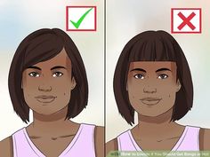 How to Decide if You Should Get Bangs or Not: 14 Steps Hair Lengths For Face Shape Round, Short A Line Bob With Bangs, How To Do Side Bangs, How To Layer Short Hair, Growing Bangs Out, Side Bangs Aesthetic, Bangs With Long Hair Round Face, Square Face With Bangs, How To Fake Bangs