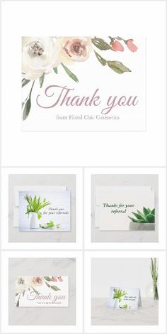 thank cards with flowers and leaves on them