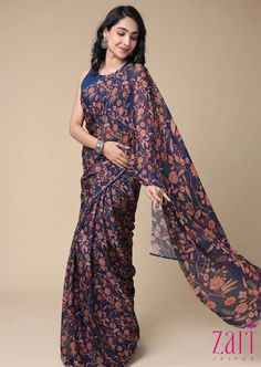 Printed Saree  Chiffon Saree Zari Jaipur Women In India, Pure Chiffon, Saree Online, Ethnic Wear, Chiffon, India