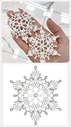 an image of snowflakes made with crochet on the left and in the middle