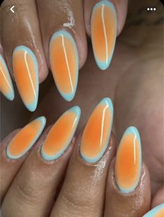 Blue And Orange Aura Nails, Orange And Blue Nails, Nail Sculpting, Ambre Nails, Aura Nail, Orange Aura, Nail 2024, Quartz Nails, Aura Nails