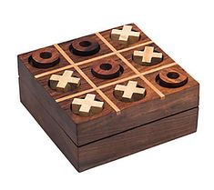 wooden tic - tac - toe game with crosses and circles inlays