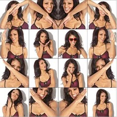 several pictures of a woman with different expressions