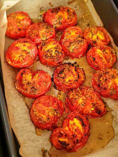 the tomatoes are ready to be cooked in the oven and put into the baking pan