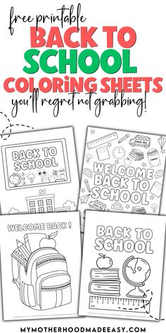 back to school coloring sheets with the text, free printables and pictures for kids