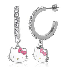 Add a playful touch to your style with the Sanrio Hello Kitty Charm Hoop Earrings. Featuring adorable Hello Kitty charms hanging from classic hoops, these earrings are perfect for Hello Kitty fans who love to accessorize with fun and flair. Hello Kitty Fashion, Sanrio Fashion, Hello Kitty Charm, Hello Kitty Earrings, Hello Kitty Gifts, Earrings With Crystals, Hello Kitty Jewelry, Wedding Slippers, Hello Kitty Sanrio