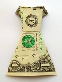 an origami dress made out of one dollar bill