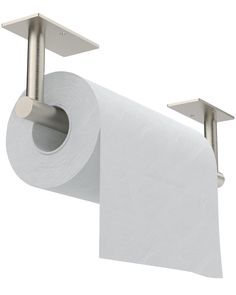 a roll of toilet paper is hanging on the wall with two metal brackets above it