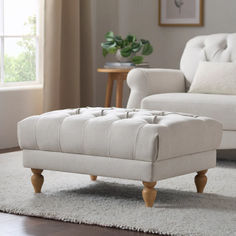 a living room scene with focus on the footstool