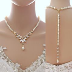 Pearl Bridal Necklace with Detachable Backdrops-Katie - PoetryDesigns Pearl Wedding Jewelry Sets, Bridal Jewelry Pearl Sets, Crystal Bridal Jewelry Sets, Backdrop Necklace, Beautiful Bridal Jewelry, Pearl Earring Set, Gold Bridal Necklace, Backdrops Necklace, Beautiful Pearl Necklace