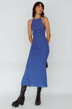 Shop the Genova Strappy Back Maxi Dress Midnight Blue | Selfie Leslie Date Night Halter Neck Maxi Dress With Side Slits, Spring Maxi Dress With Ruched Back For Night Out, Blue Maxi Dress With Side Slits For Prom, Floor-length Maxi Dress With Ruched Back For Date Night, Blue Ruched Backless Maxi Dress, Spring Backless Maxi Dress With Side Slits, Blue Backless Dress With Tie Back For Night Out, Spring Date Night Maxi Dress With Ruched Back, Sleeveless Maxi Dress With Ruched Back For Date Night