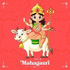 Premium Vector | Cartoon illustration of goddess shailaputri maa for navratri banner day one of navratri festival Navratri Banner, Mata Durga, Durga Mantra, Premium Vector Cartoon, Indian Literature, Goddess Names