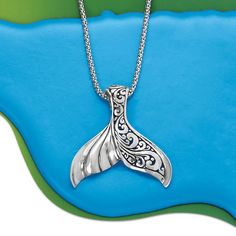 Ross-Simons - Sterling Silver Bali-Style Whale Tail Pendant Necklace. 18". A cultural symbol of strength, a whale's tail is the most powerful feature of the magnificent ocean dweller. Here, an oxidized sterling silver whale's tail pendant is adorned with lifelike ripples and beautiful Bali-style scrollwork as it dangles from a sleek popcorn chain that includes a 2" extender. Embrace its deeper meaning, or simply admire the artful piece for its connection to the fascinating world under the sea. L Copper Necklaces, Blue Nile Jewelry, Whale Jewelry, Whale Tail Necklace, Dolphin Pendant, Sea Life Jewelry, Family Tattoo, Deeper Meaning, Bali Style