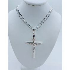 925 Sterling Silver Necklace Cross Men’s Chain With Pendant Figaro Necklace Is 24” In Length And 6mm Wide And Pendant Is 55mm Includes A Small Box Check Out My Other Jewelry ************ Cadena Hombre En De Plata Con Dije De Crucifico Jesus Cadena Figaro De 24 Pulgadas De Larga Y 6 Milmetros De Ancho Dije Cruz 55 Milmetros Sku 51756n Sku 23225p Silver Figaro Chain Necklace With Cross Pendant, Silver Crucifix Figaro Chain Jewelry, Silver Necklace With Figaro Chain And Cross Pendant, Silver Crucifix Necklace With Figaro Chain, White Sterling Silver Figaro Chain Necklace, White Sterling Silver Necklace With Figaro Chain, Chain With Pendant, Figaro Necklace, Necklace Cross