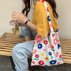 *Free Shipping*COLOURED FLOWERS TOTE BAG · OCEAN KAWAII · Online Store Powered by Storenvy Flowers Tote Bag, Flowers Tote, Canvas Size, Bucket Bag, Online Store, Tote Bag, Shoulder Bag, Canvas, Free Shipping