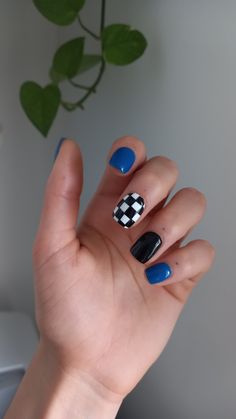 Black And Blue Nails Short, Blue And Black Nail Ideas, Blue Nails Short, Black And Blue Nails, Black Nail Ideas, Cowboy Nails, Dark Blue Nails, Country Nails, Queen Nails