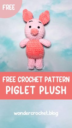 piglet free crochet pattern Piglet Crochet Pattern, Animals Disney, 2023 Crochet, Easy Crochet Animals, Crochet Teddy Bear Pattern, Quick Crochet Patterns, Knitting Machine Patterns, Knitted Cat