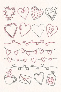 valentine's day doodles with hearts and envelopes