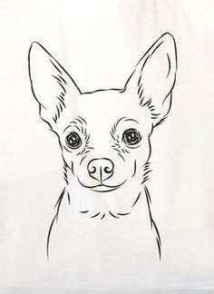 a black and white drawing of a dog's face on a tote bag