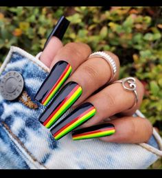 Red Yellow Green Nails, Black Pride Nails, Bhm Nails, Reggae Nails, Juneteenth Nail Design, African Nail Art, Juneteenth Nails