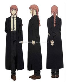 anime character with long red hair and black coat