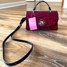 Kate Spade New York Odette Glitter Mini Top Handle Bag In Black Cherry Nwt. Strap Has Relaxed From Storage In Bag. Price Does Not Appear On Attached Tags. A Couple Marks On Patent Leather Bottom. I Don’t Have A Matching Brand Dust Bag But I Will Send In A Dust Bag. Perfect Holiday, Wedding Or New Years Bag! Strap Is Detachable And Adjustable. Measurements In Pictures. Elegant Kate Spade Glitter Bags, Kate Spade Crossbody Party Bag, Kate Spade Crossbody Bag For Party, Elegant Kate Spade Shoulder Bag For Party, Kate Spade Evening Clutch Shoulder Bag, Kate Spade Evening Shoulder Bag, Kate Spade Black Party Bag, Chic Kate Spade Party Bags, Mini Top Handle Bag