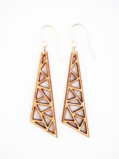 Handmade Wood Crafts, 3d Jewelry, Laser Cut Jewelry, Laser Cut Earrings, Cut Earrings, Triangle Earrings, Wooden Earrings, Laser Cut Wood